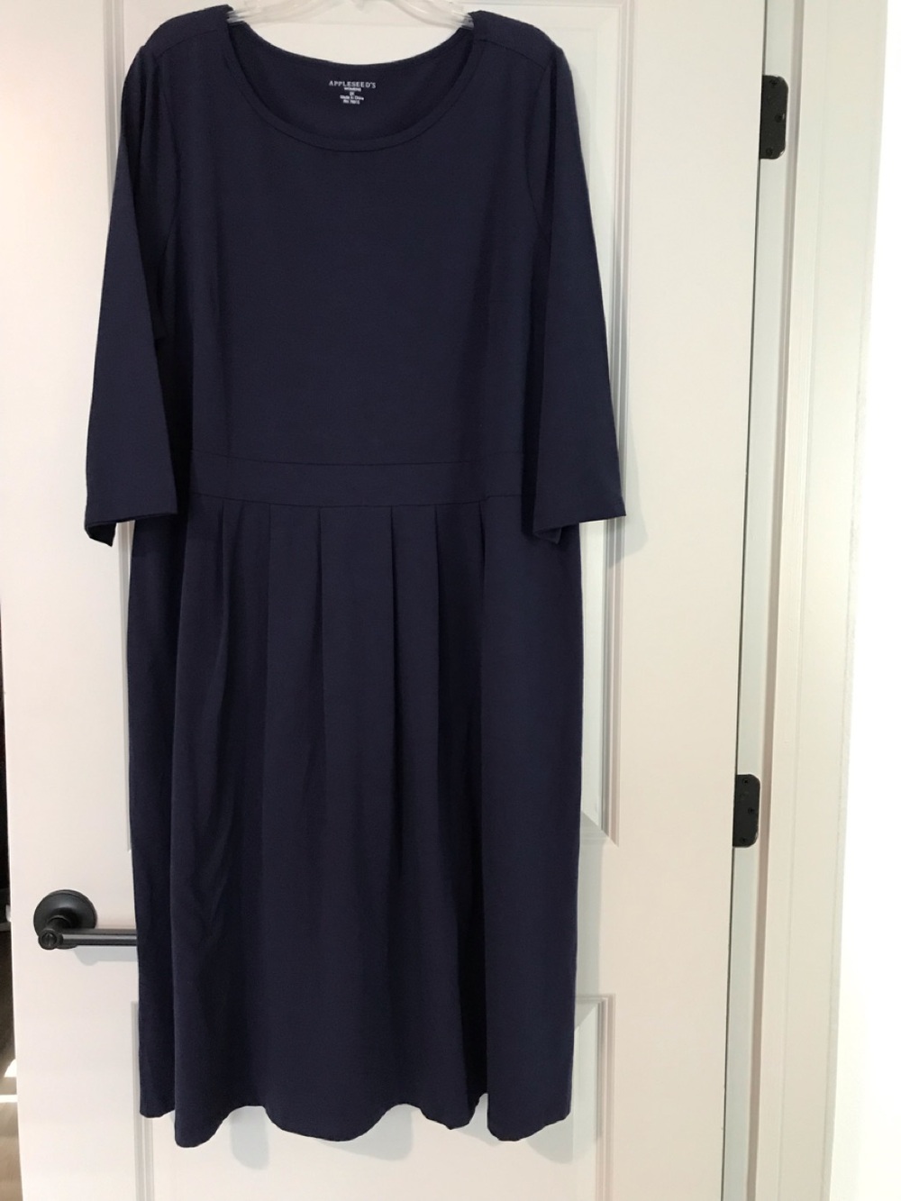 Appleseed's Navy Pleated-Waist Elbow Sleeve Dress
